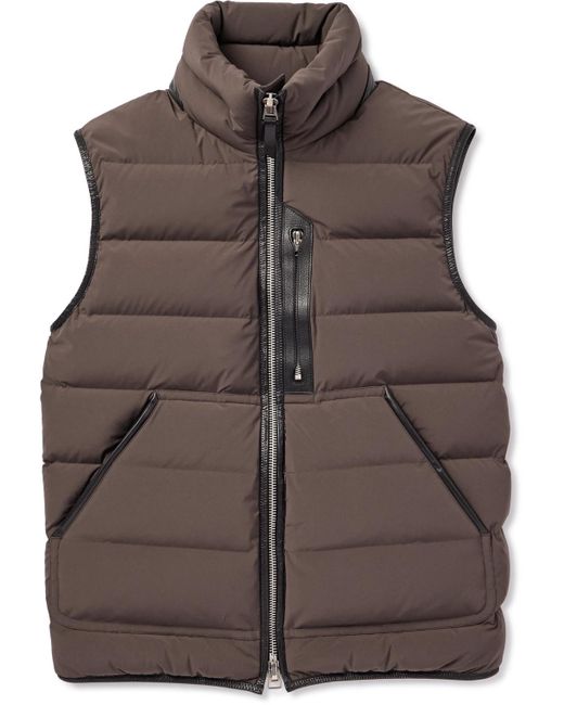 Tom Ford Brown Slim-fit Full-grain Leather-trimmed Quilted Stretch-shell Down Gilet for men