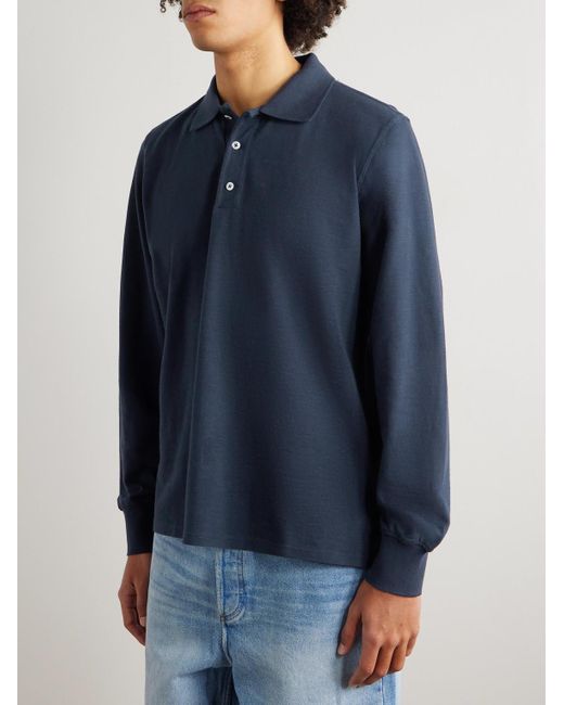 Drake's Blue Cotton-Piqué Polo Shirt for men
