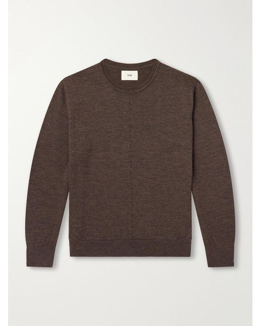Folk Brown Perforated Mélange Merino Wool Sweater for men