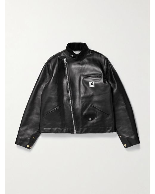 Sacai Black Carhartt Wip Cotton Corduroy-Trimmed Leather Jacket for men