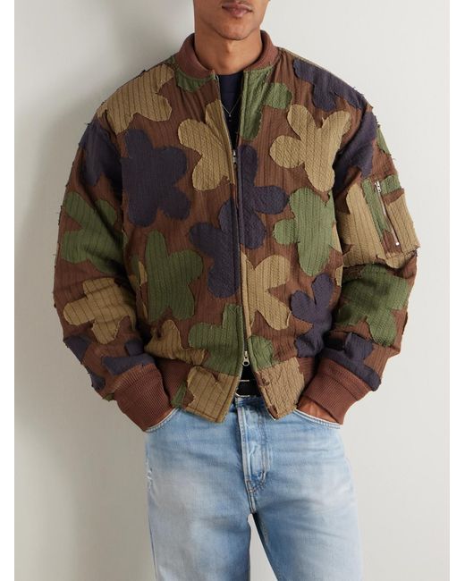 Kardo Green Max Embroidered Appliquéd Cotton-seersucker Bomber Jacket for men