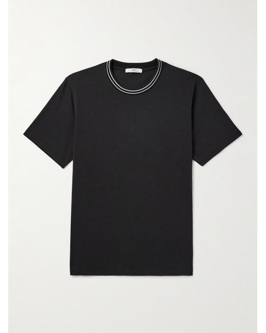 Mr P. T-Shirt aus Biobaumwoll-Jersey mit Streifen und Pointelle-Besatz in Black für Herren
