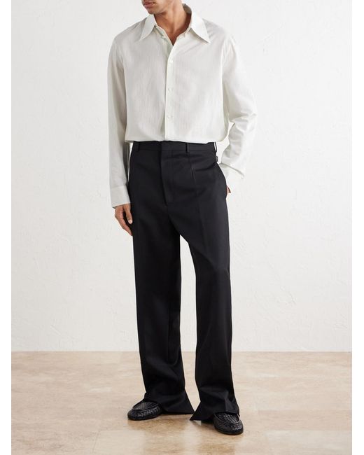 Bottega Veneta Blue Straight-Leg Grain De Poudre Wool Trousers for men