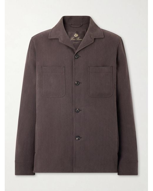 Loro Piana Brown Evandro Herringbone Linen Overshirt for men