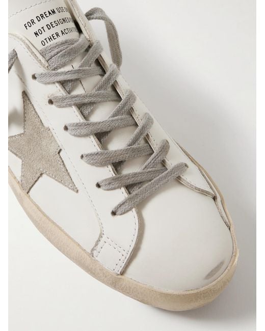 Golden Goose Deluxe Brand White Super-star Distressed Suede-trimmed Leather Sneakers for men