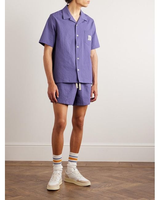 Howlin' By Morrison Purple Camp-Collar Stretch-Cotton Seersucker Shirt for men