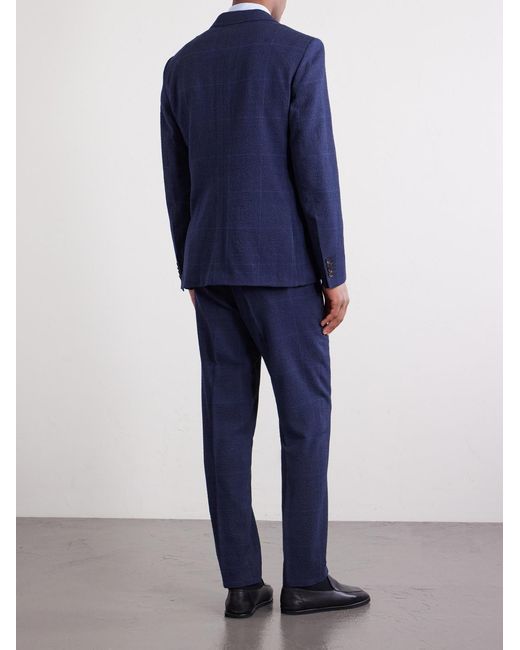 Mr P. Blue Double-Breasted Checked Wool-Blend Suit Jacket for men