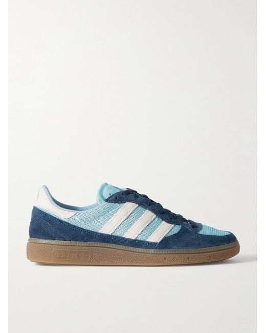 Adidas Originals Blue Handball Pro Spzl Faux Leather-trimmed Mesh And Suede Sneakers for men