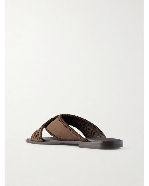Manolo Blahnik Brown Tex Nubuck-Trimmed Leather Sandals for men