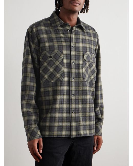 Saint Laurent Gray Checked Wool-Gauze Overshirt for men