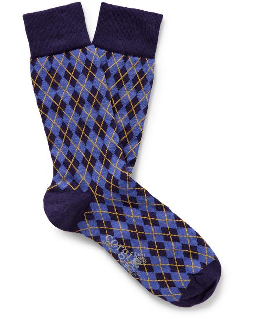 Kingsman Blue Argylle Cotton And Nylon-blend Socks for men