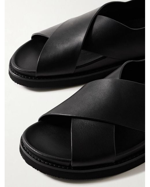 Polo Ralph Lauren Black Zane Oiled-Leather Sandals for men