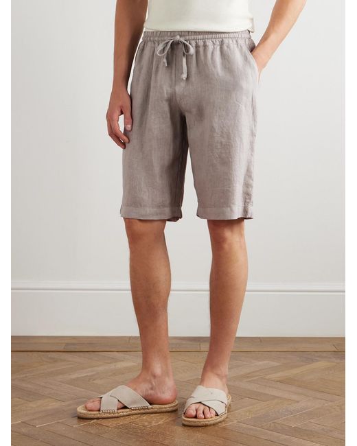 Fedeli Gray Vico Straight-Leg Linen Drawstring Shorts for men