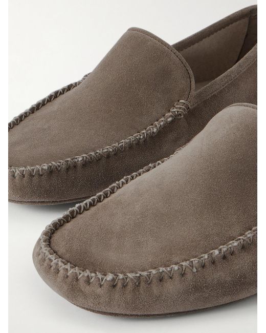 Thom Sweeney Brown Cashmere-Lined Suede Slippers for men