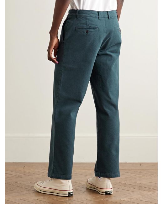 Portuguese Flannel Blue Labura Straight-Leg Organic Cotton-Blend Twill Trousers for men
