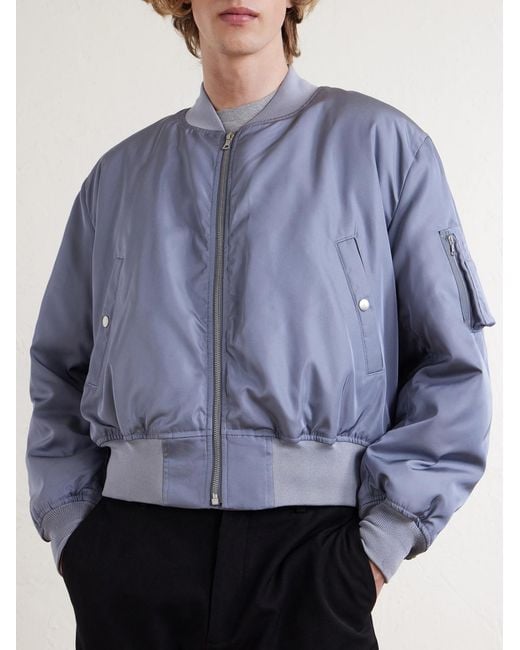 Auralee Blue Silk-Twill Bomber Jacket for men
