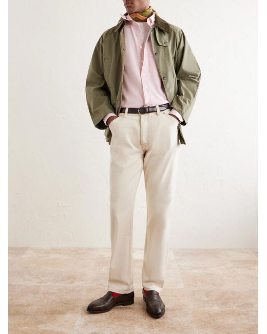 Drake's Pink Button-Down Collar Striped Cotton Shirt for men