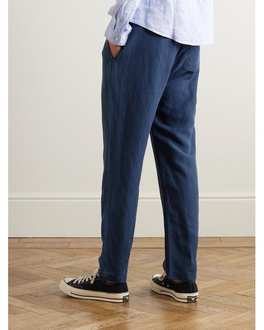 Onia Blue Air Straight-leg Linen And Lyocell-blend Drawstring Trousers for men