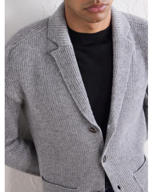 Slowear Gray Single-Breasted Ribbed Virgin Wool Blazer for men
