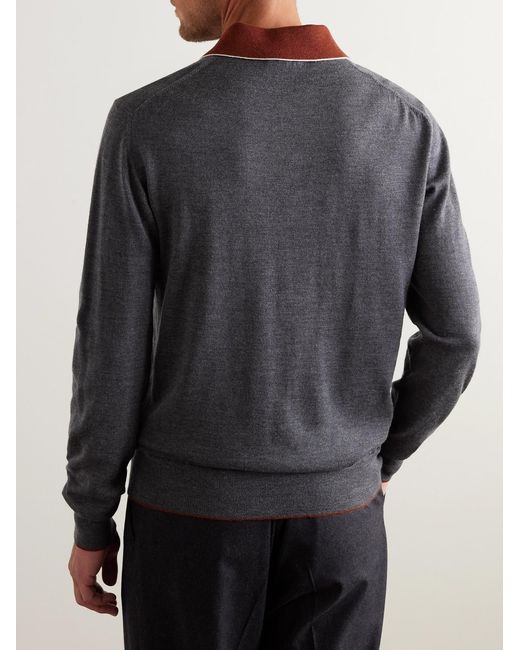 Mr P. Gray Colour-Block Merino Wool Polo Shirt for men