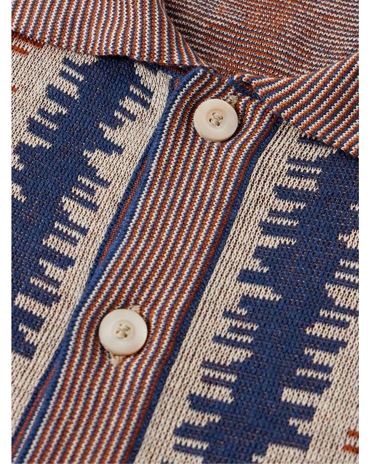 Piacenza 1733 Blue Striped Silk And Linen-Blend Jacquard Shirt for men