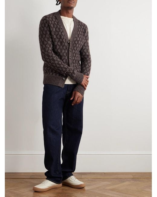 Piacenza 1733 Gray Jacquard-Knit Cashmere-Blend Cardigan for men