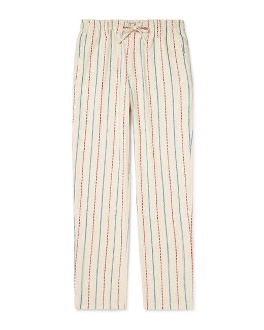 Kardo Natural Striped Straight-Leg Cotton-Canvas Drawstring Trousers for men