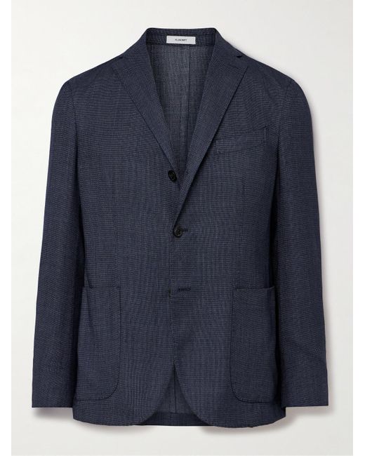 Boglioli Blue K-jacket Unstructured Garment-dyed Virgin Wool-blend Hopsack Blazer for men