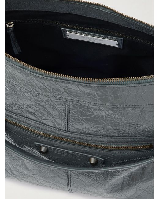 Balenciaga Gray Le City Moto Medium Embellished Crinkled-leather Messenger Bag for men