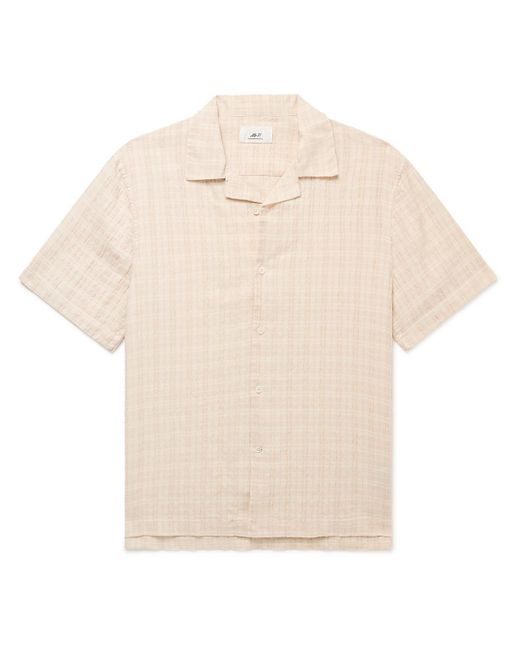 Mr P. Natural Camp-collar Checked Cotton-blend Seersucker Shirt for men