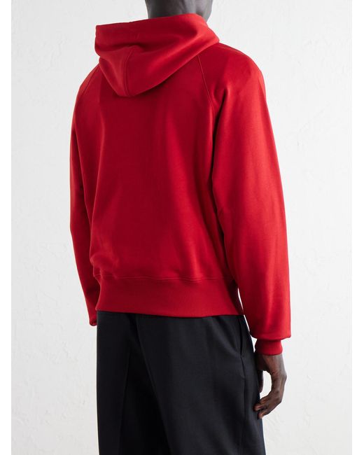 AMI Logo-Embroidered Organic Cotton-Fleece Hoodie for men