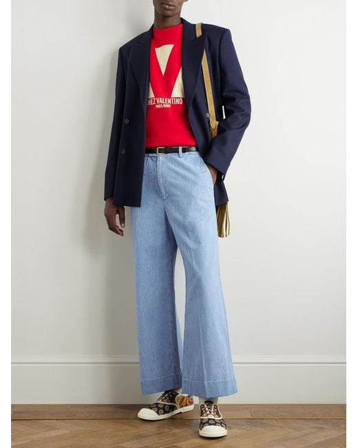Valentino Garavani Blue Wide-leg Cotton-chambray Trousers for men