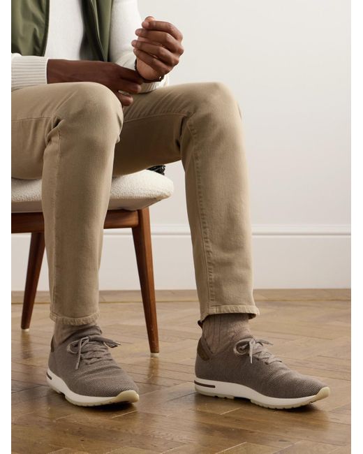 Loro Piana Brown 360 Flexy Walk Suede-Trimmed Knitted Wool Sneakers for men