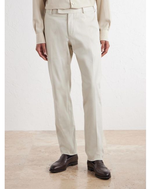 Brioni White Straight-Leg Stretch-Cotton Gabardine Trousers for men