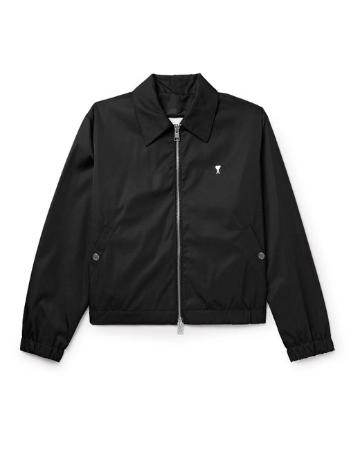 AMI Black Logo-embellished Satin-twill Blouson Jacket for men