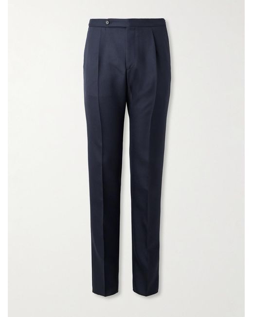De Petrillo Blue Slim-fit Tapered Pleated Wool-twill Suit Trousers for men