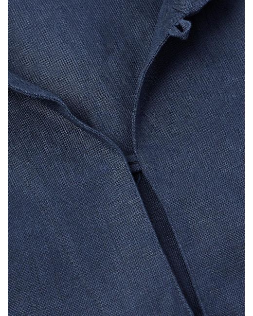 Drake's Hemd aus Leinen mit kurzer Knopfleiste in Blue für Herren