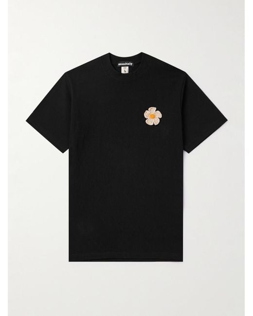 Monitaly Black Embellished Cotton-jersey T-shirt for men