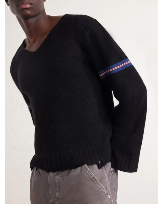 Enfants Riches Deprimes Black Distressed Striped Cashmere Sweater for men