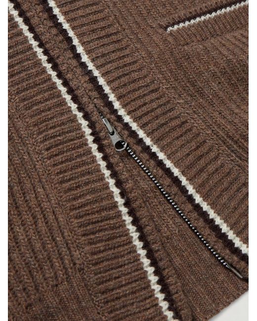 Beams Plus Brown Contrast-tipped Ribbed Wool-blend Cardigan for men