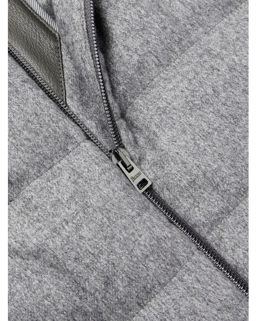 Herno Gray Leather-Trimmed Quilted Silk And Cashmere-Blend Down Jacket for men