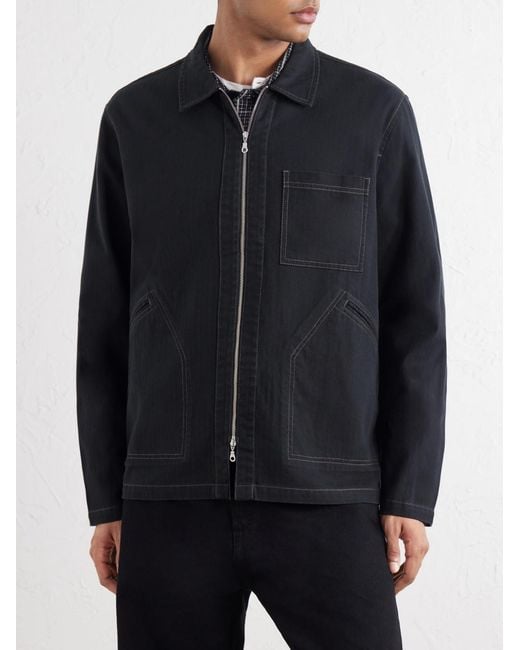 Folk Black Cotton-Twill Zip-Up Overshirt for men