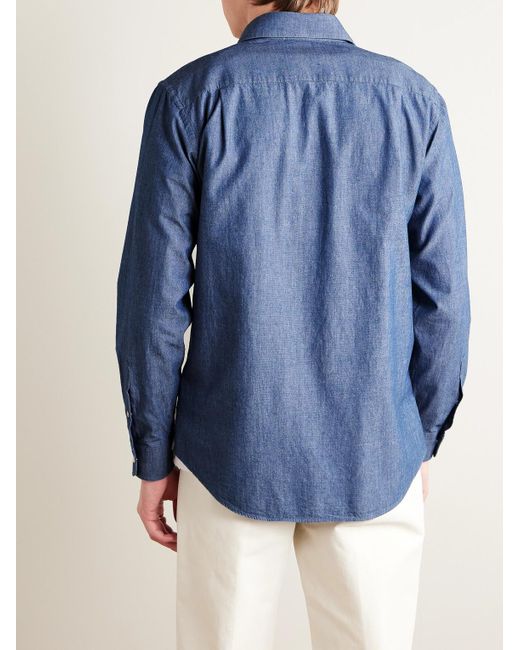 Camicia in chambray di cotone Thomas di Loro Piana in Blue da Uomo