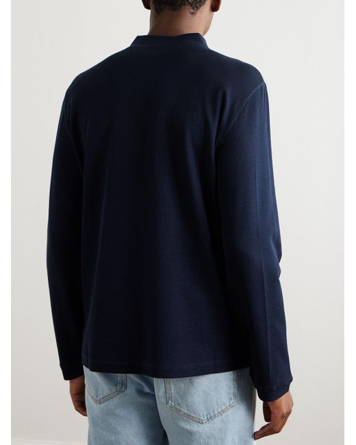 Brunello Cucinelli Blue Cotton And Silk-Blend Henley T-Shirt for men