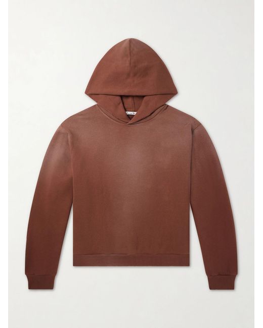 Acne Brown Franziska Garment-dyed Distressed Logo-print Cotton-blend Jersey Hoodie for men