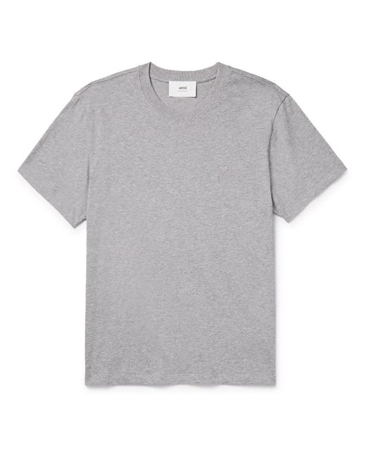 AMI Gray Logo-embroidered Cotton-jersey T-shirt for men