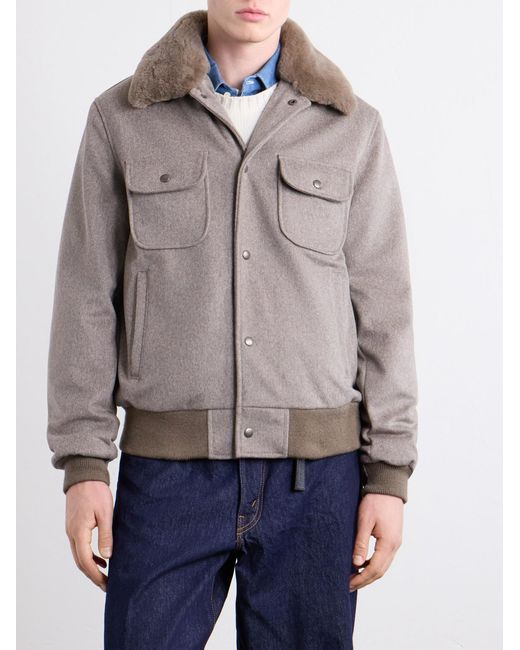 Golden Bear Gray Sherling Trim Wool Bomber Jacket for men