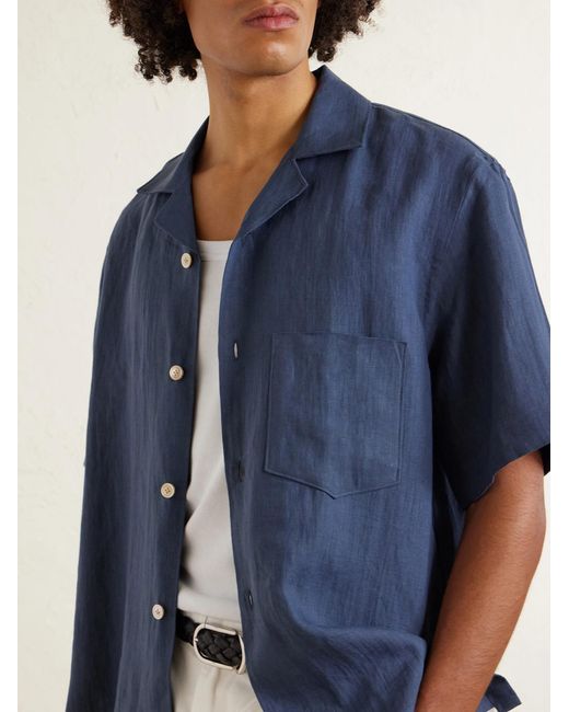 Eleventy Blue Camp-Collar Linen Shirt for men