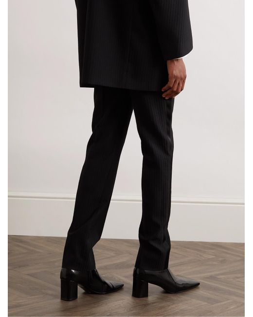 Saint Laurent Black Straight-leg Pleated Silk-trimmed Herringbone Wool Tuxedo Trousers for men