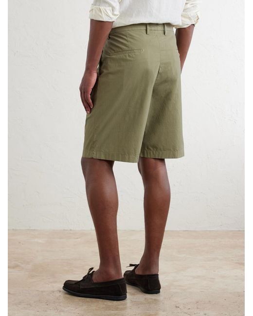 Boglioli Green Straight-Leg Pleated Cotton-Blend Poplin Shorts for men